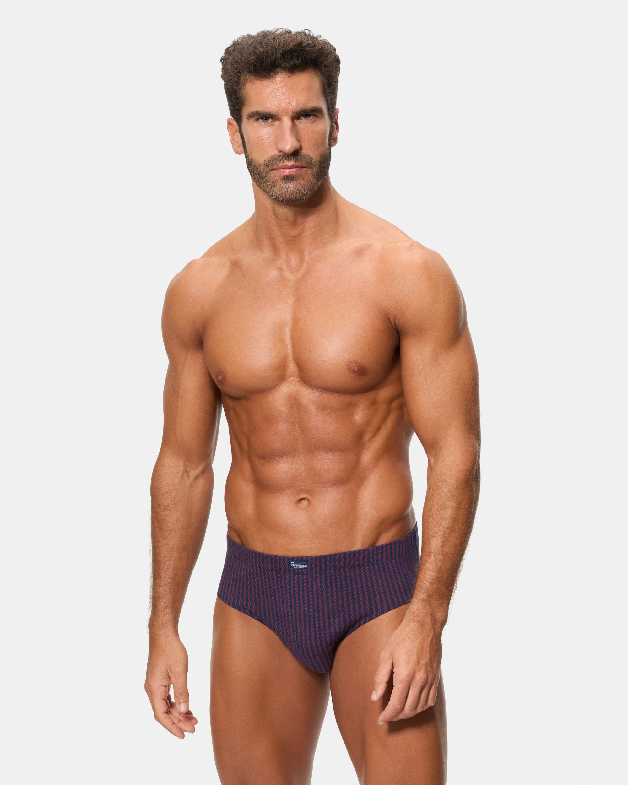 Abanderado Pack of 3 Mid-Length Boxer Briefs 100% Cotton Blue / Wine Print Men