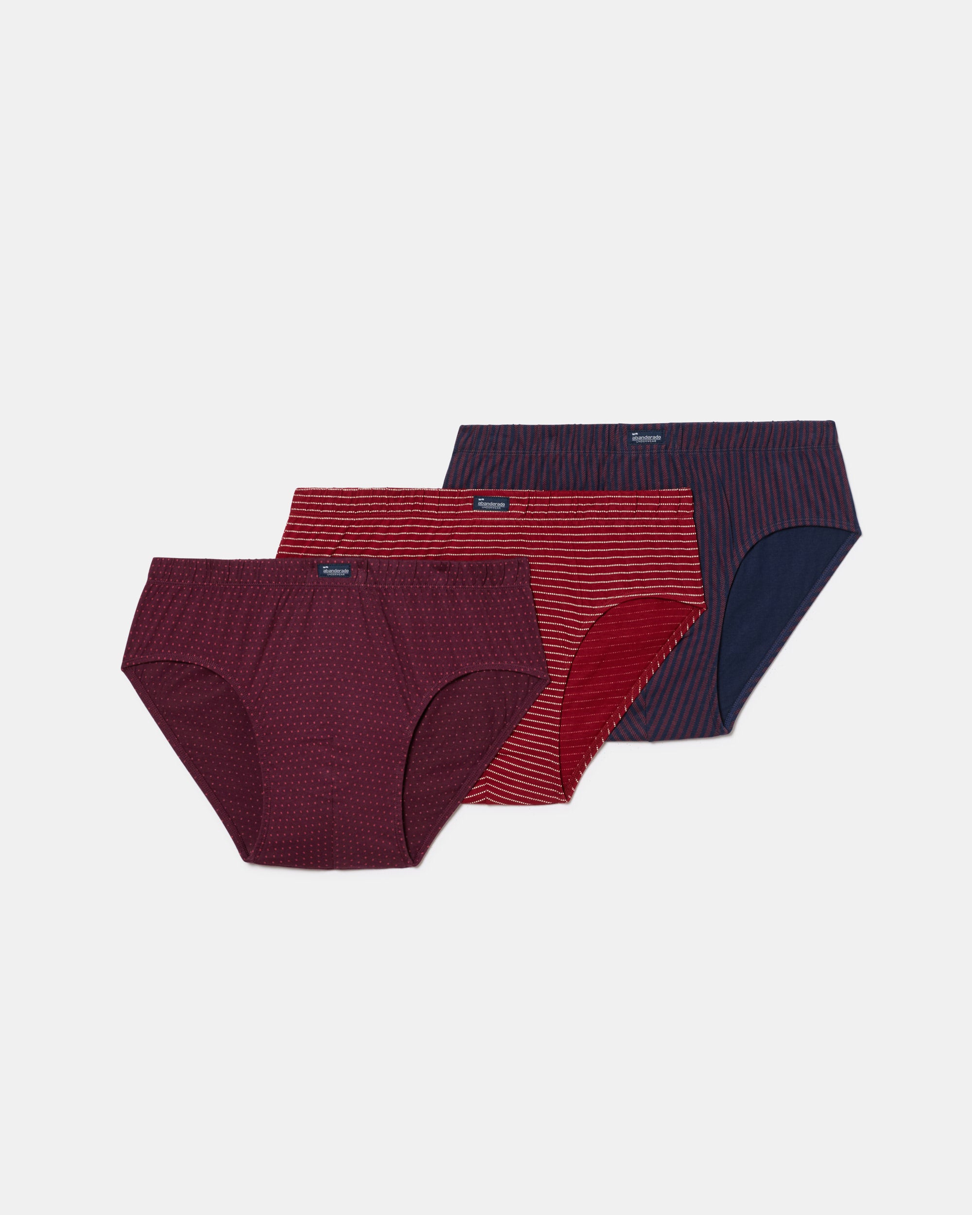Abanderado Pack of 3 Mid-Length Boxer Briefs 100% Cotton Blue / Wine Print Men