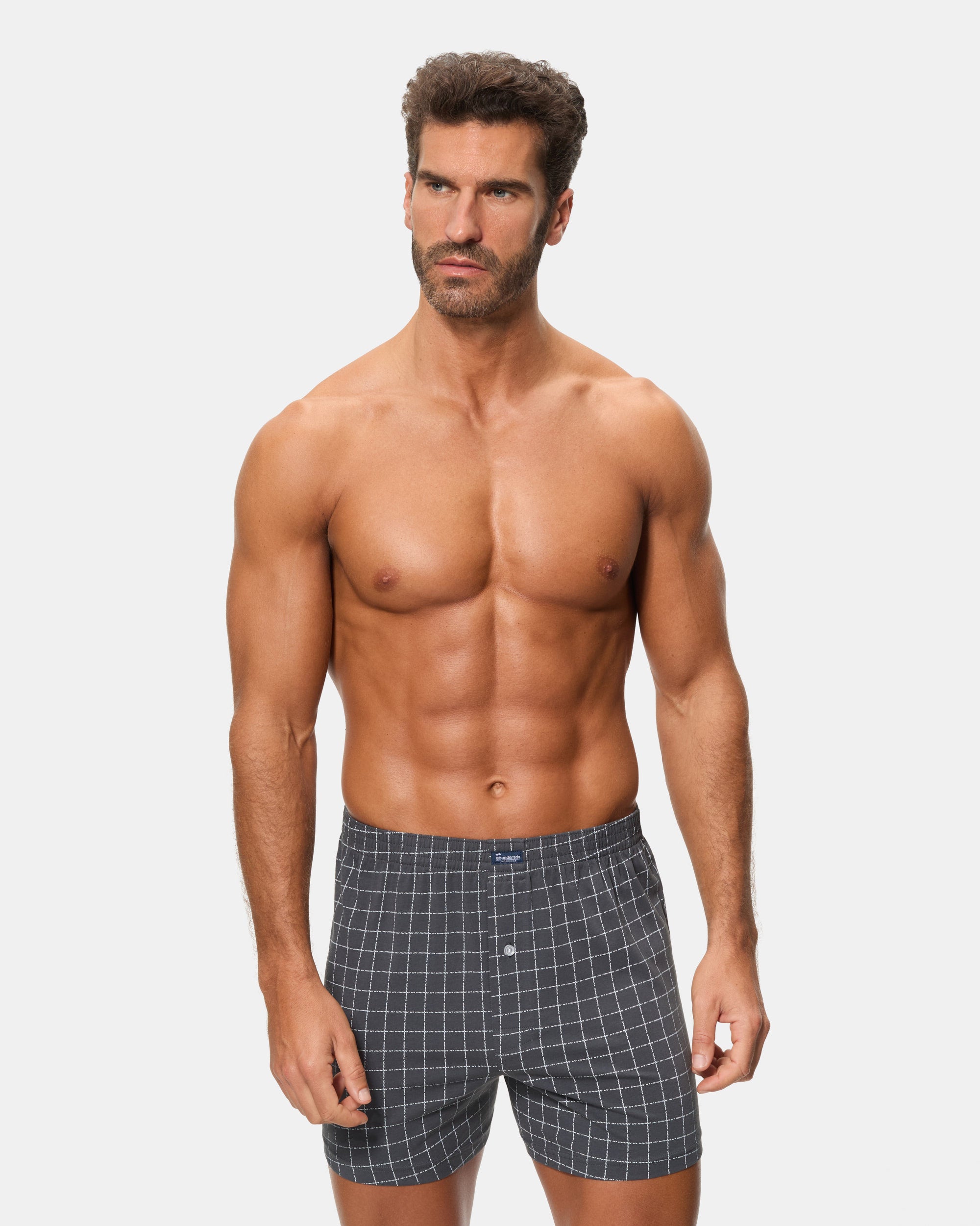 Abanderado Pack 2 Bóxers Abiertos Algodón 100% Estampados gris con puntitos y cuadros hombre