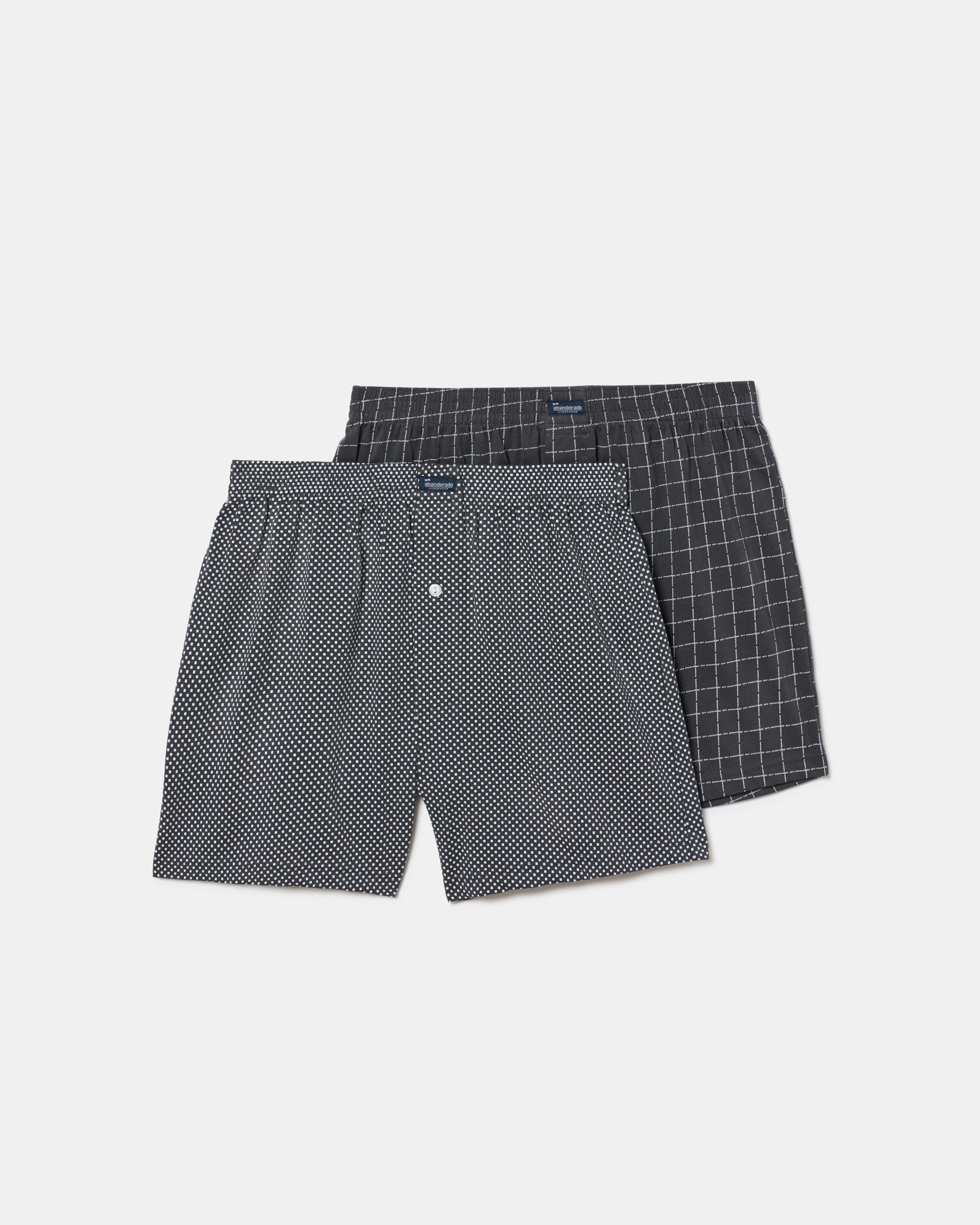 Abanderado Pack 2 Bóxers Abiertos Algodón 100% Estampados gris con puntitos y cuadros hombre