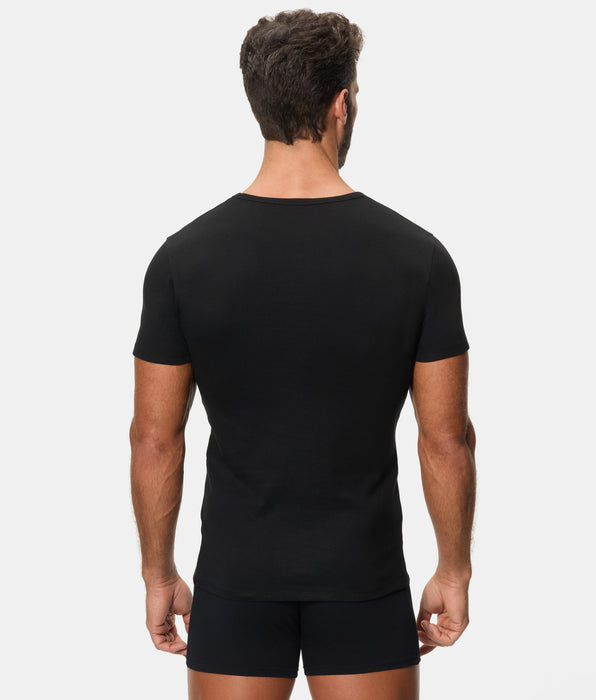 Abanderado Camiseta Térmica Manga Corta Cuello Pico Algodón 100% negra hombre