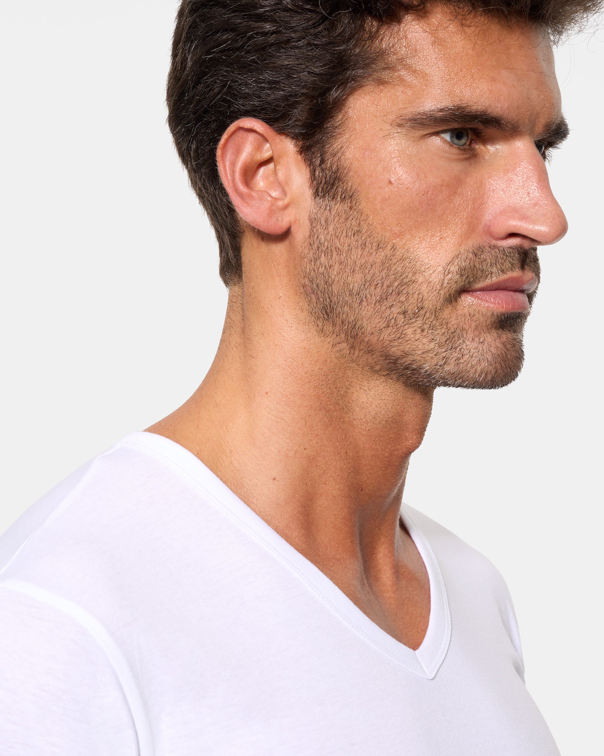 Abanderado Pack of 4 short-sleeved V-neck T-shirts, 100% cotton, white for men