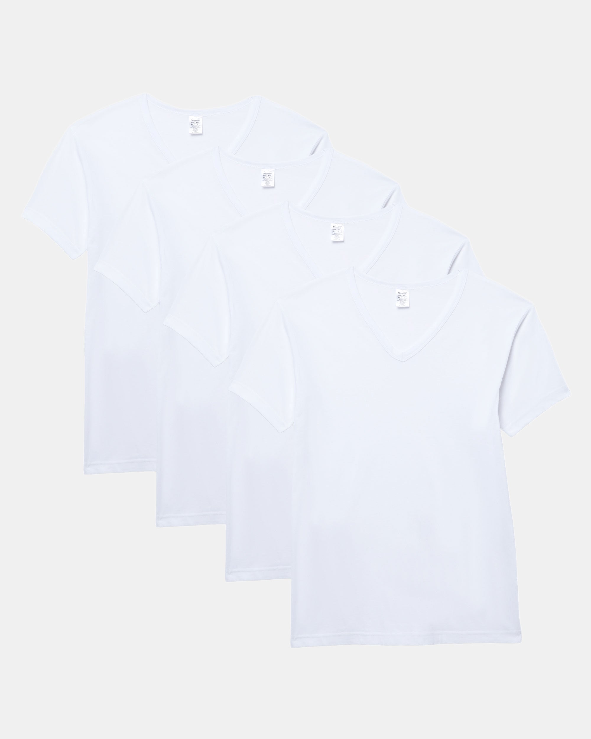 Abanderado Pack of 4 short-sleeved V-neck T-shirts, 100% cotton, white for men