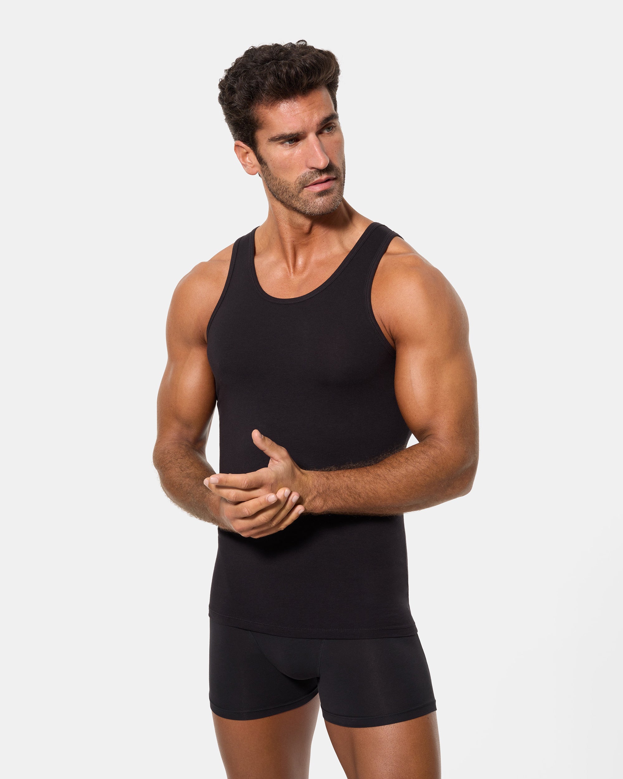 Abanderado Men's Regul'activ Thermoregulatory Technology Stretch Cotton Tank Top in Black