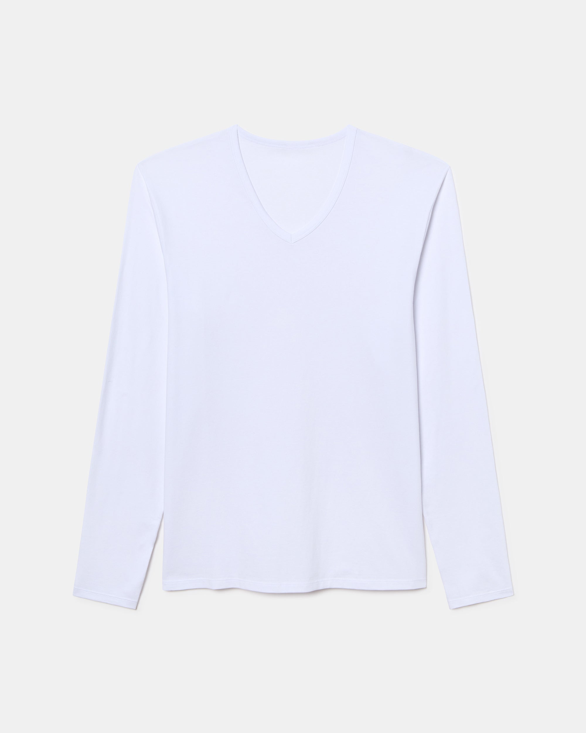 Abanderado Men's Long-Sleeved V-Neck T-Shirt with Regul'activ Thermoregulatory Technology in Stretch Cotton, White