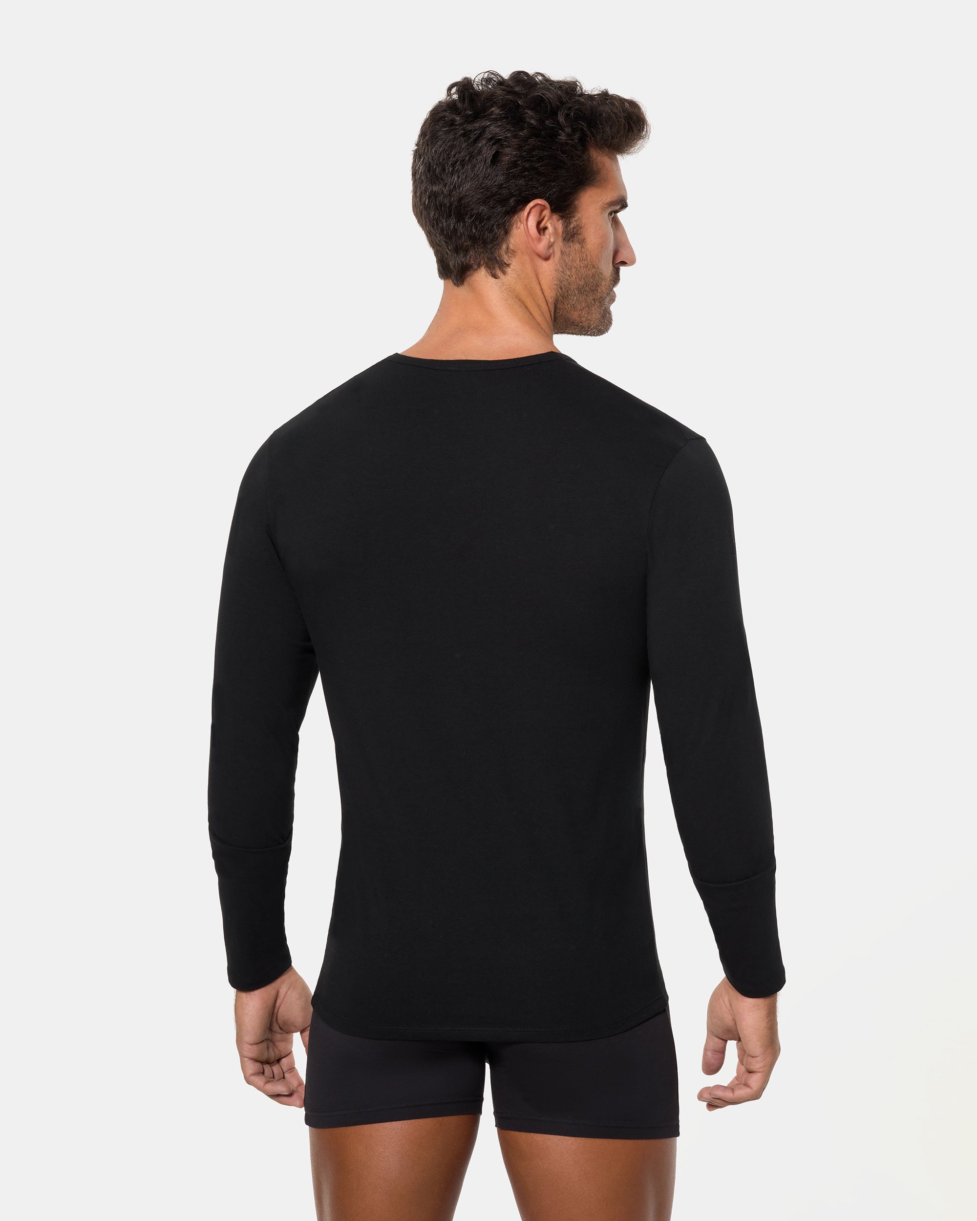 Abanderado Camiseta de Manga Larga Cuello Pico Tecnología Termorreguladora Regul'activ Algodón Elástico negra hombre