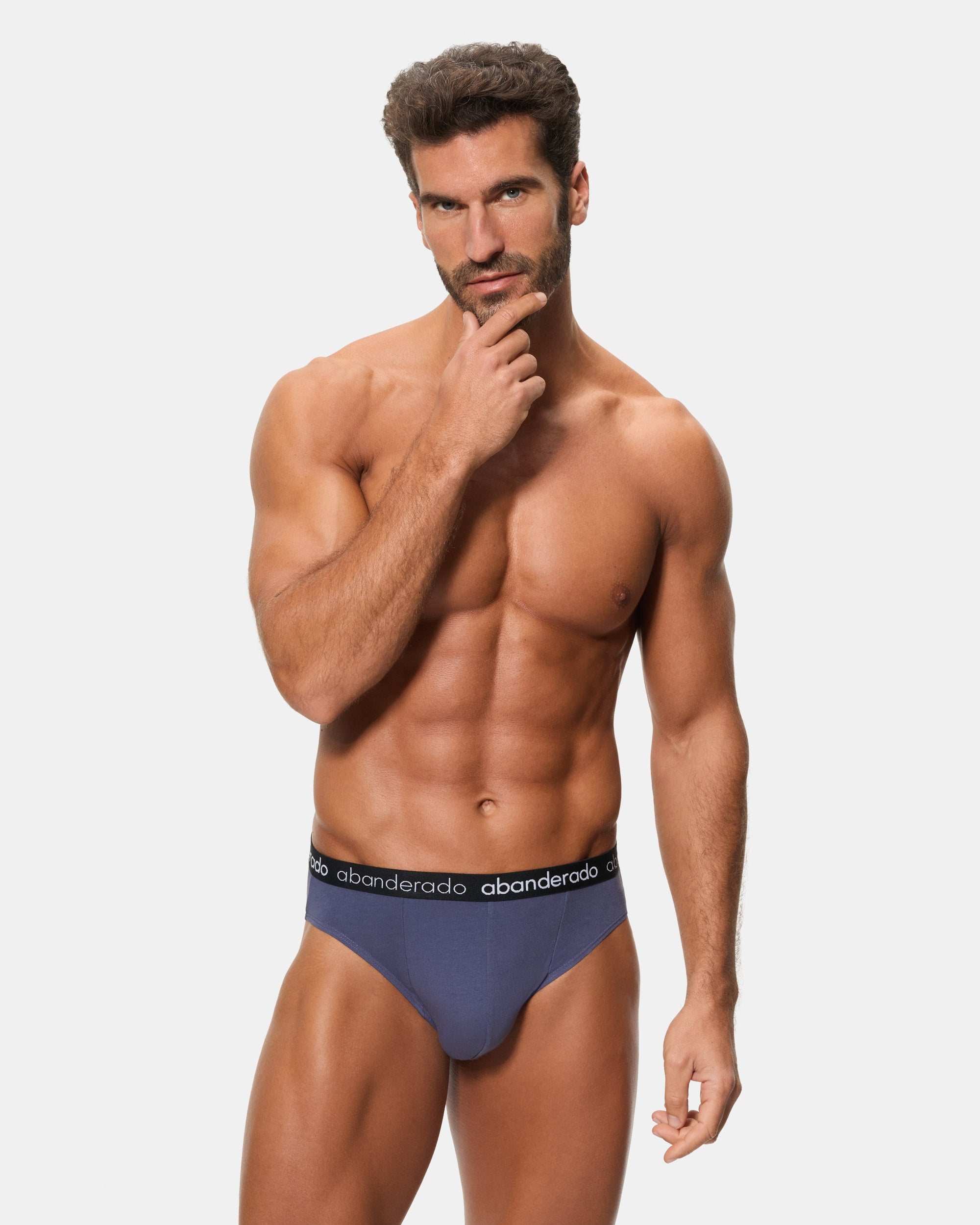 Abanderado Pack of 2 Elastic Cotton Briefs with a blue-gray and blue elastic waistband for men