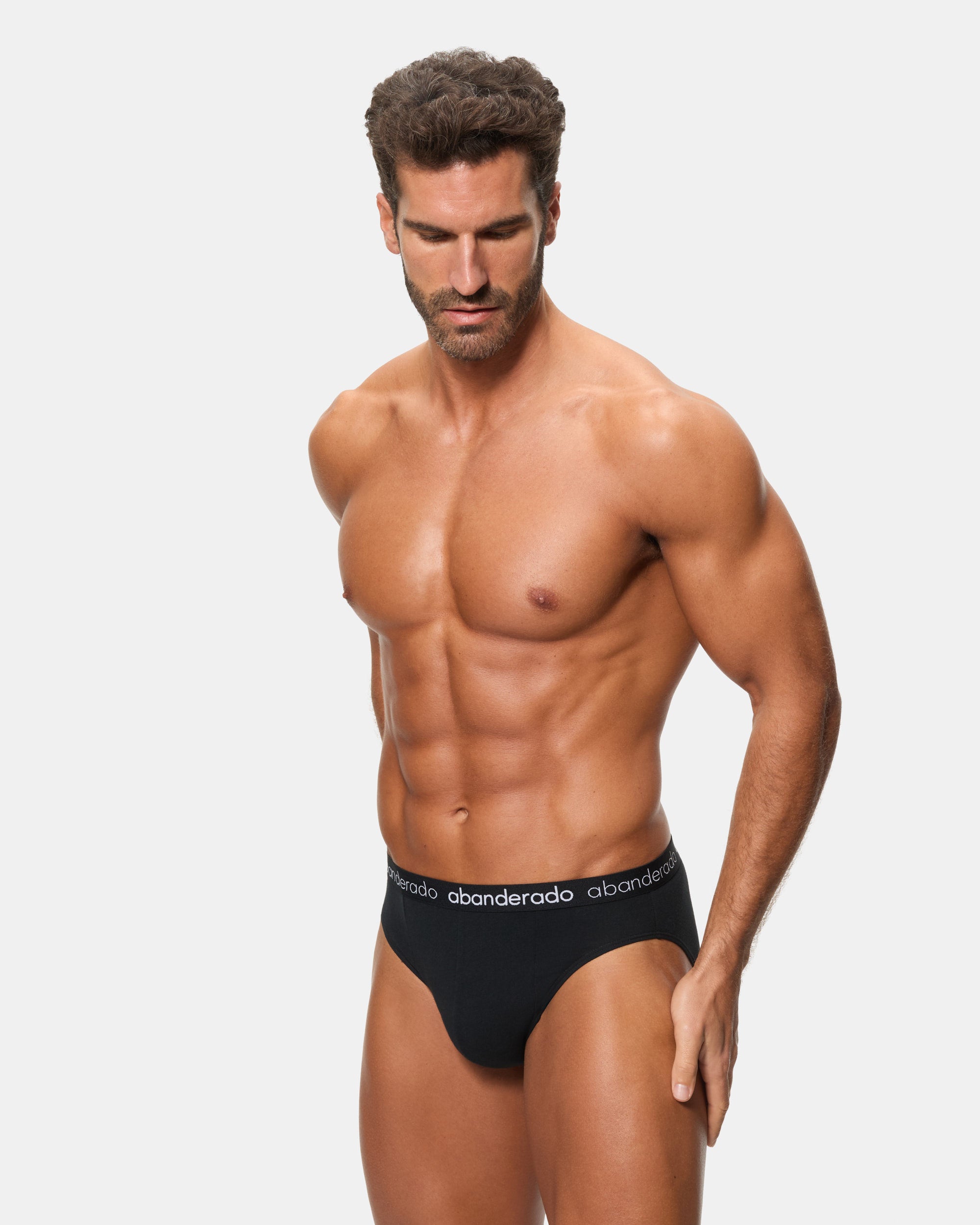 Abanderado Pack of 2 Elastic Cotton Briefs with rubber waistband, blue, grey and black for men