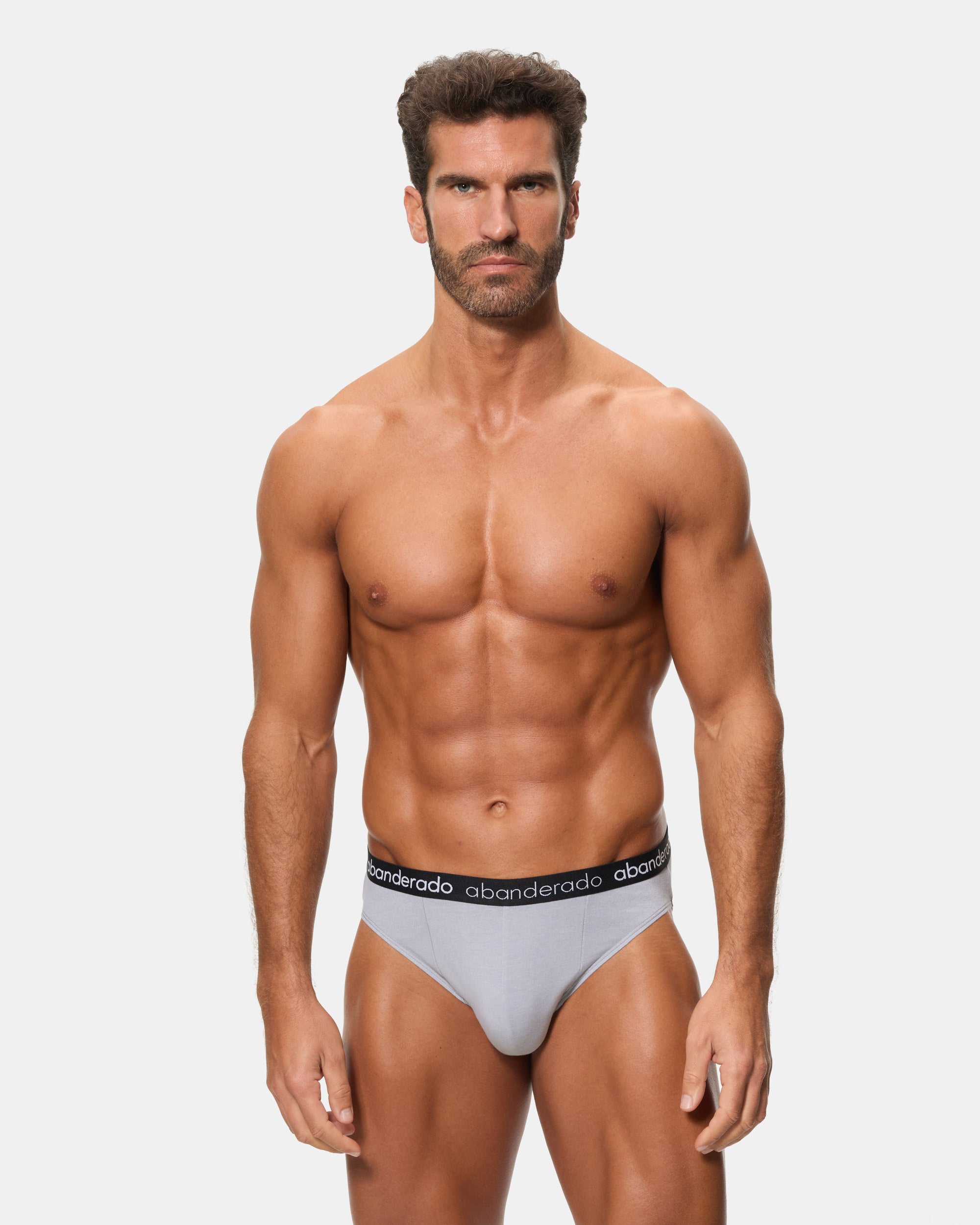 Abanderado Pack of 2 Elastic Cotton Briefs with rubber waistband, blue, grey and black for men