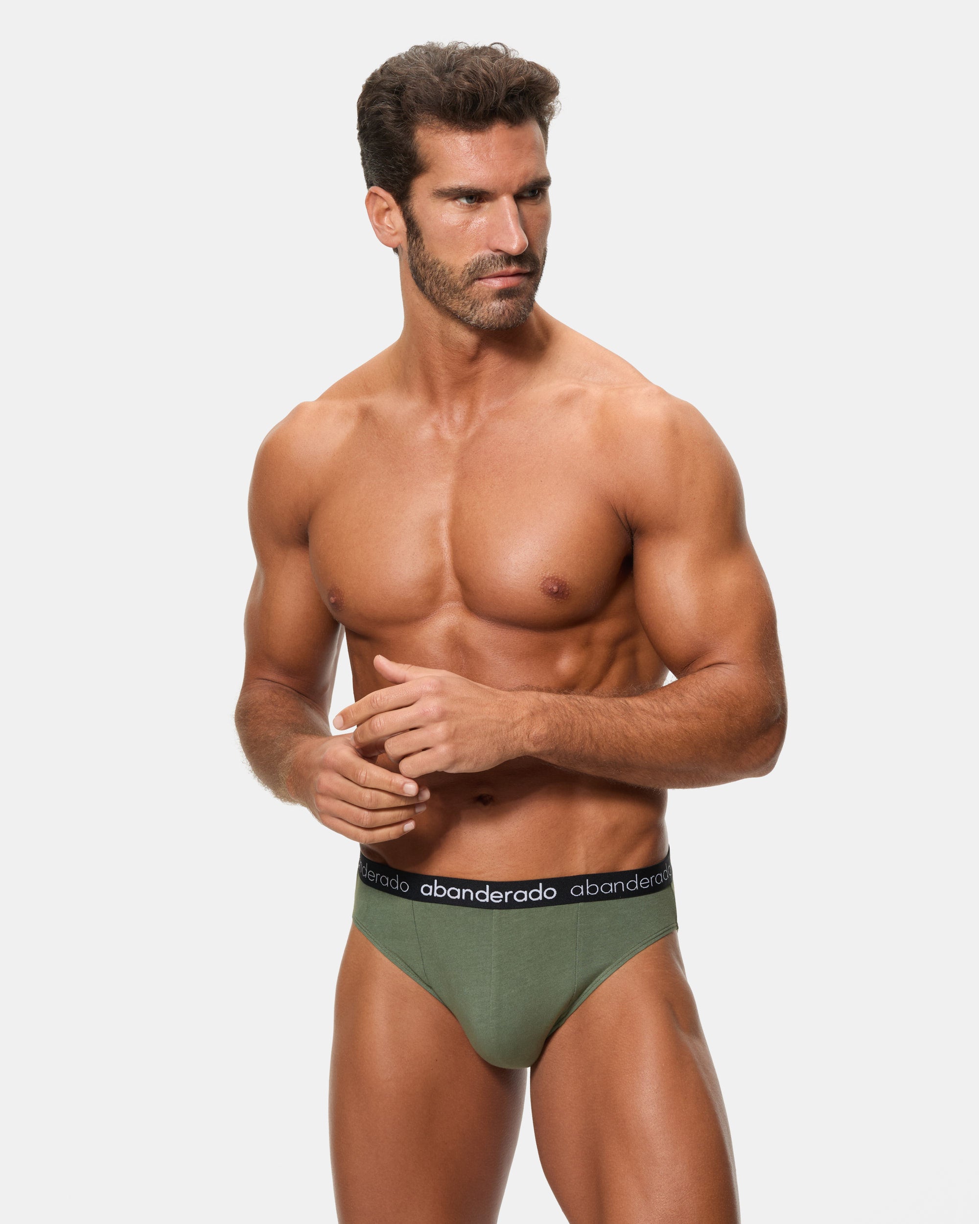 Abanderado Pack of 2 men's elastic cotton briefs with a khaki and black elastic waistband