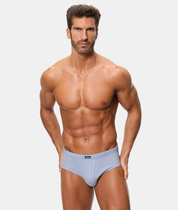 Abanderado Pack of 3 Mid-Length Boxer Briefs 100% Cotton Blue Stripes and Dots Print Men