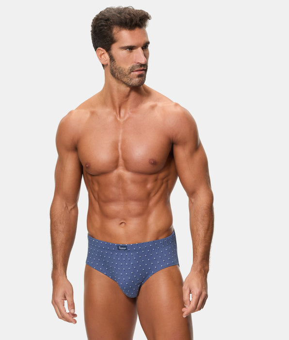 Abanderado Pack of 3 Mid-Length Boxer Briefs 100% Cotton Blue Palm and Dots Print Men