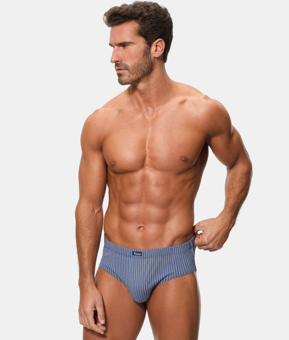 Abanderado Pack of 3 Mid-Length Boxer Briefs 100% Cotton Blue Palm and Dots Print Men