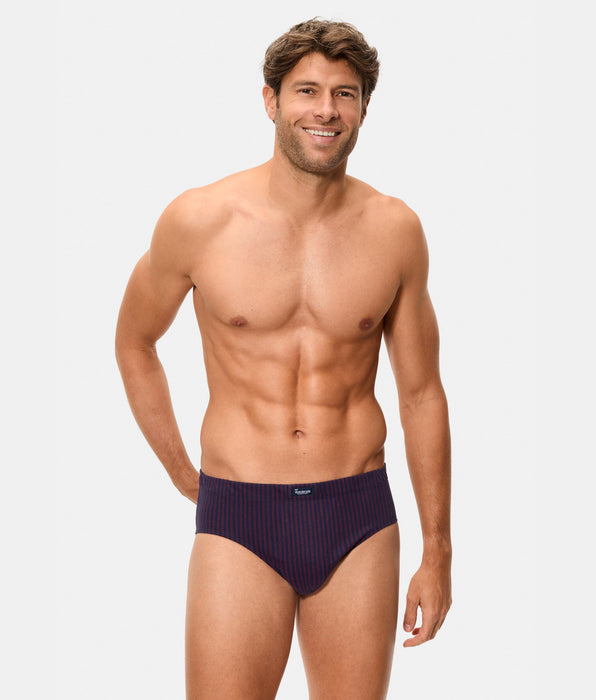 Abanderado Pack of 3 Mid-Length Boxer Briefs 100% Cotton Blue / Wine Print Men