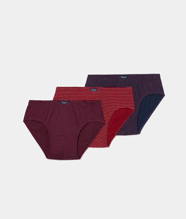 Abanderado Pack de 3 cuecas semi-curtas, 100% algodão, com estampados azuis e vinho para homem