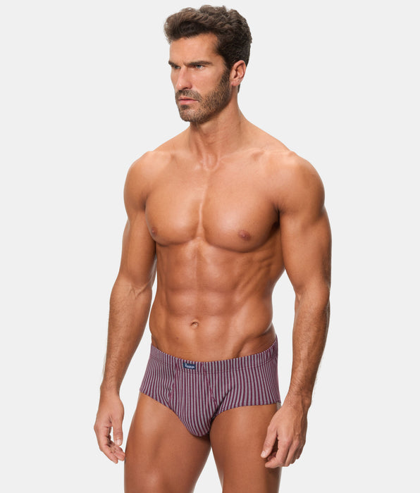 Abanderado Pack 3 Slips Abiertos Algodón 100% Estampados granate y azul rayas hombre