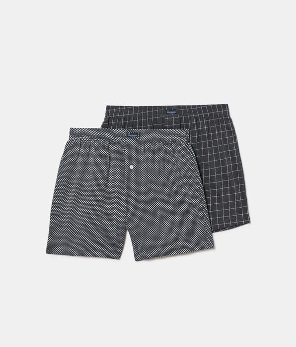 Abanderado Pack de 2 boxers abertos 100% algodão com bolinhas cinzentas e xadrez para homem