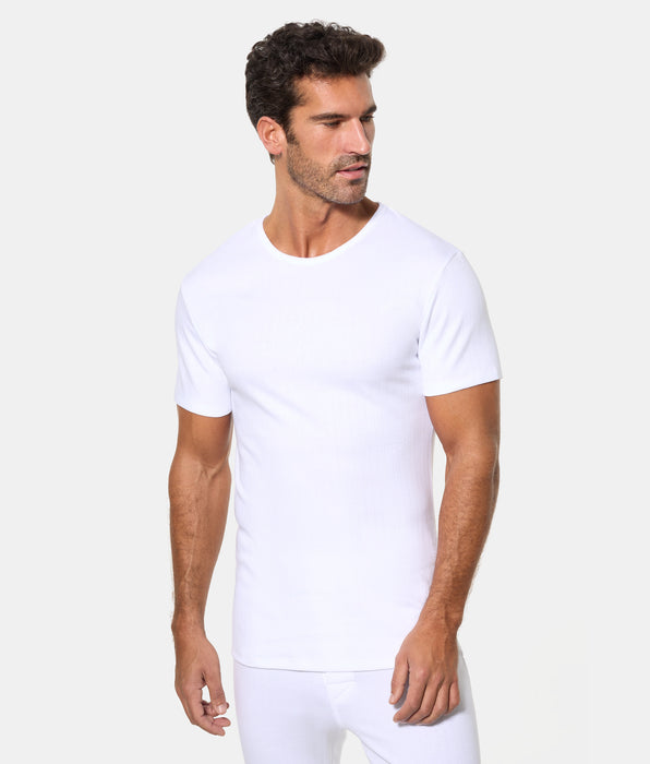 Abanderado Men's Short-Sleeved Thermal T-Shirt, Round Neck, 100% Cotton, White
