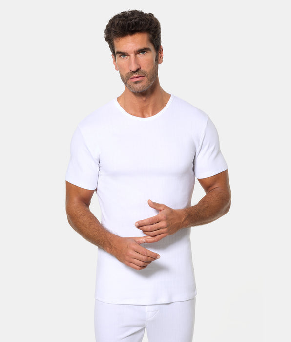 Abanderado Men's Short-Sleeved Thermal T-Shirt, Round Neck, 100% Cotton, White