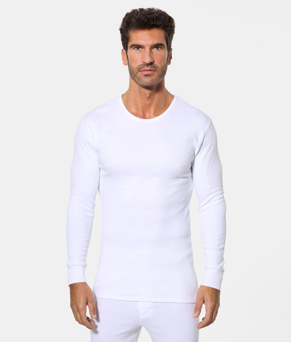 Abanderado Men's Long Sleeve Thermal T-Shirt, Round Neck, 100% Cotton, White