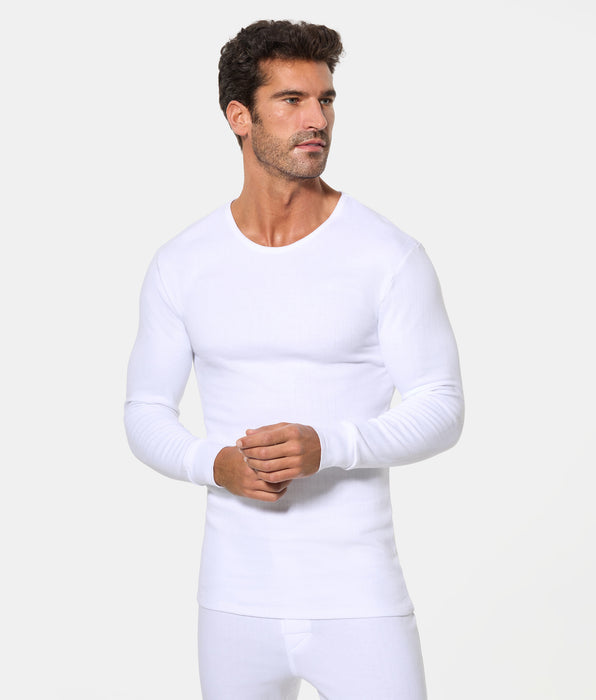 Abanderado Men's Long Sleeve Thermal T-Shirt, Round Neck, 100% Cotton, White