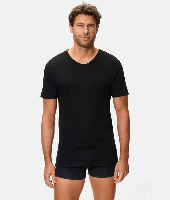 Abanderado Men's Black 100% Cotton Short-Sleeved V-Neck Thermal T-Shirt