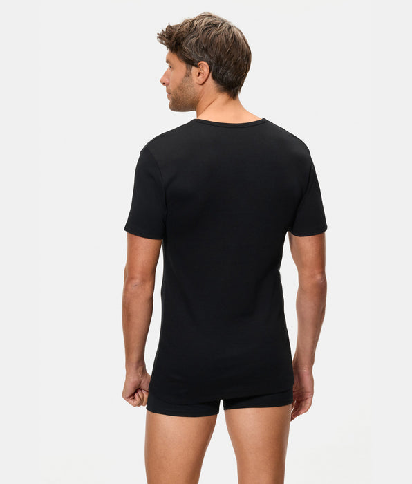 Abanderado T-shirt térmica preta para homem 100% algodão, manga curta, gola em V