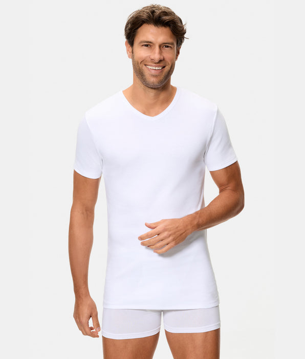 Abanderado Camiseta Térmica Manga Corta Cuello Pico Algodón 100% blanca hombre