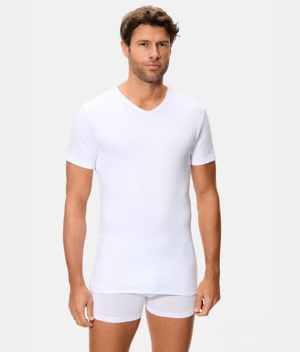 Abanderado Camiseta Térmica Manga Corta Cuello Pico Algodón 100% blanca hombre