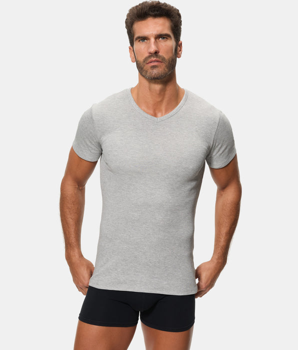 Abanderado Men's Short-Sleeved V-Neck Thermal T-Shirt, 100% Cotton, Dark Grey