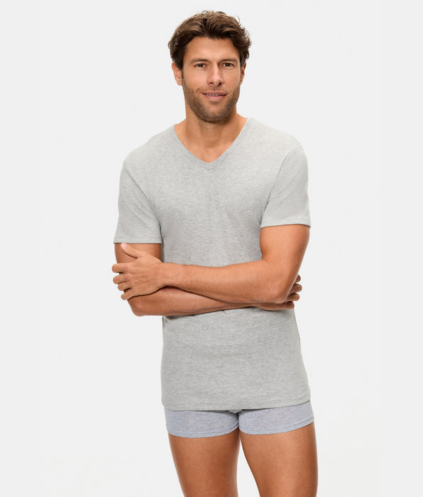 Abanderado Men's Short-Sleeved V-Neck Thermal T-Shirt, 100% Cotton, Dark Grey