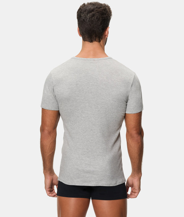 Abanderado Men's Short-Sleeved V-Neck Thermal T-Shirt, 100% Cotton, Dark Grey