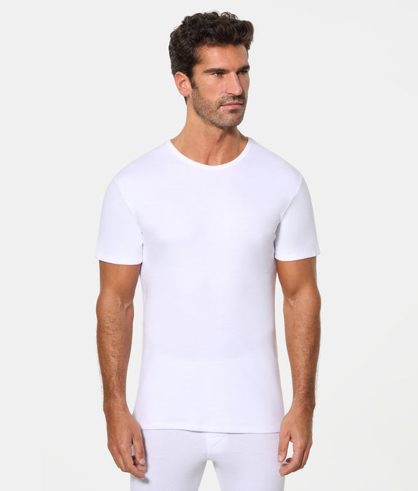 Abanderado Men's Short-Sleeved Thermal T-Shirt, Round Neck, 100% Cotton, White