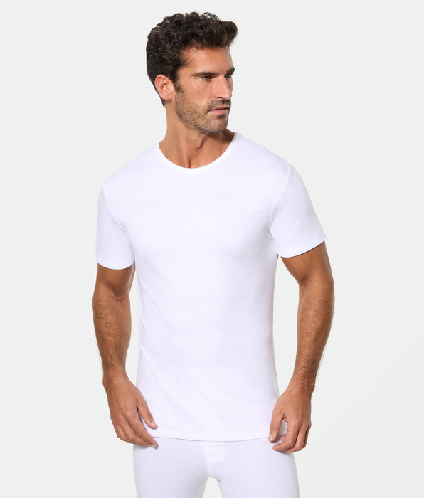 Abanderado Men's Short-Sleeved Thermal T-Shirt, Round Neck, 100% Cotton, White