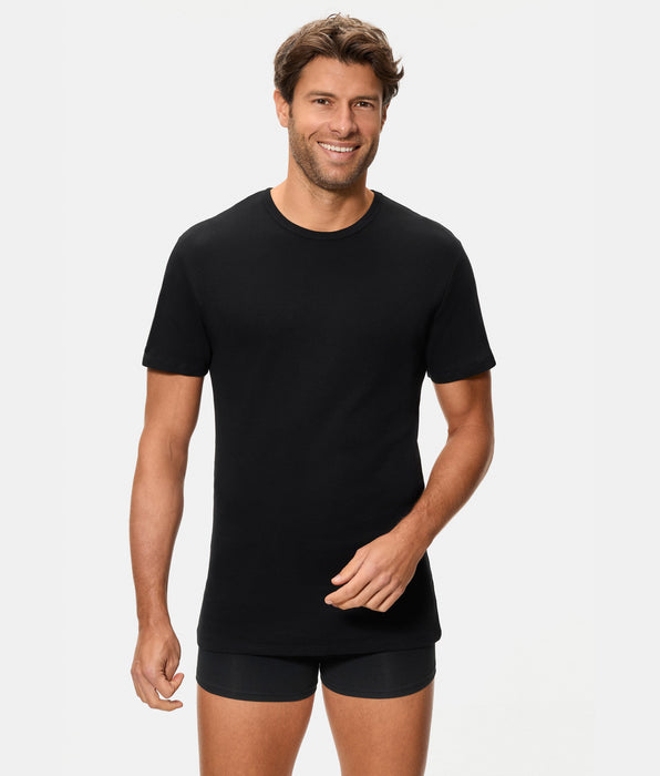 Abanderado T-shirt térmica de manga curta para homem com gola redonda e 100% algodão na cor preta