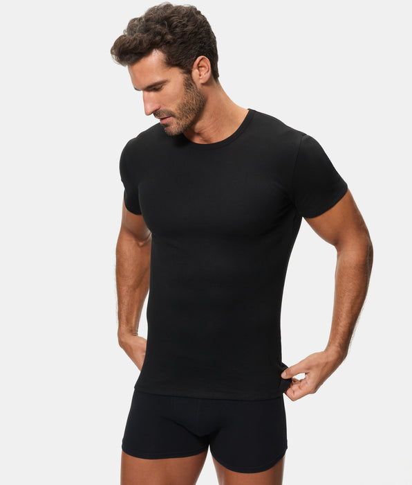 Abanderado Men's Short-Sleeved Thermal T-Shirt with Round Neck and 100% Cotton in Black