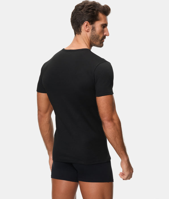 Abanderado Men's Short-Sleeved Thermal T-Shirt with Round Neck and 100% Cotton in Black