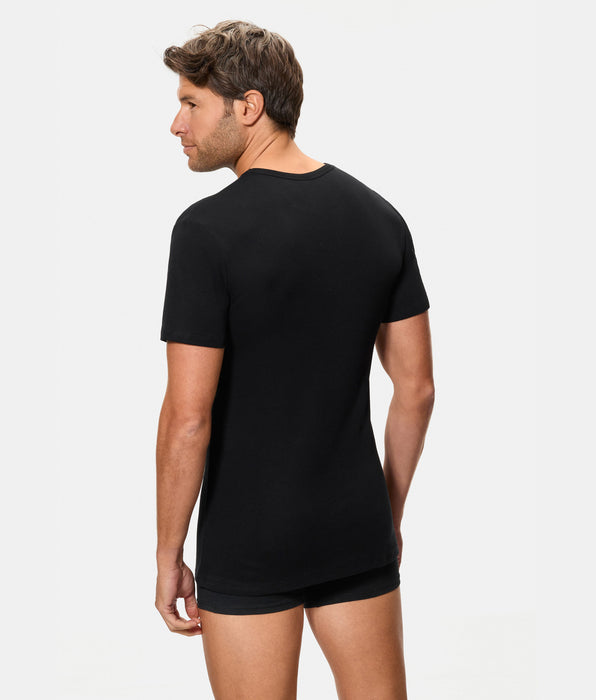 Abanderado T-shirt térmica de manga curta para homem com gola redonda e 100% algodão na cor preta