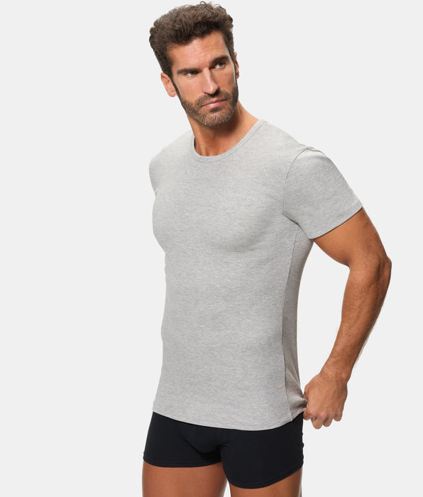 Abanderado Men's Short-Sleeved Thermal T-Shirt with Round Neck, 100% Cotton, Dark Gray