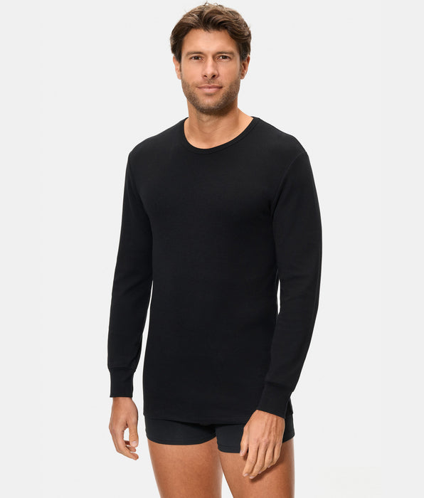 Abanderado Men's Long Sleeve Thermal T-Shirt with Round Neck, 100% Cotton, Black