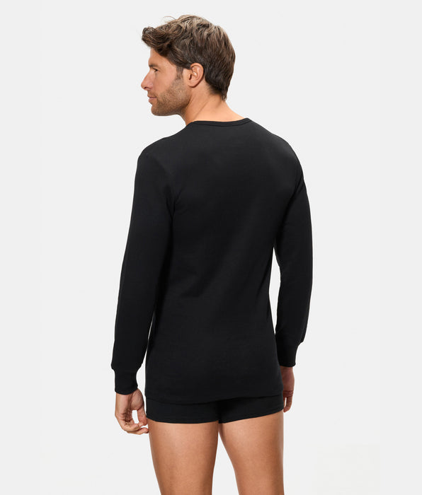 Abanderado Men's Long Sleeve Thermal T-Shirt with Round Neck, 100% Cotton, Black