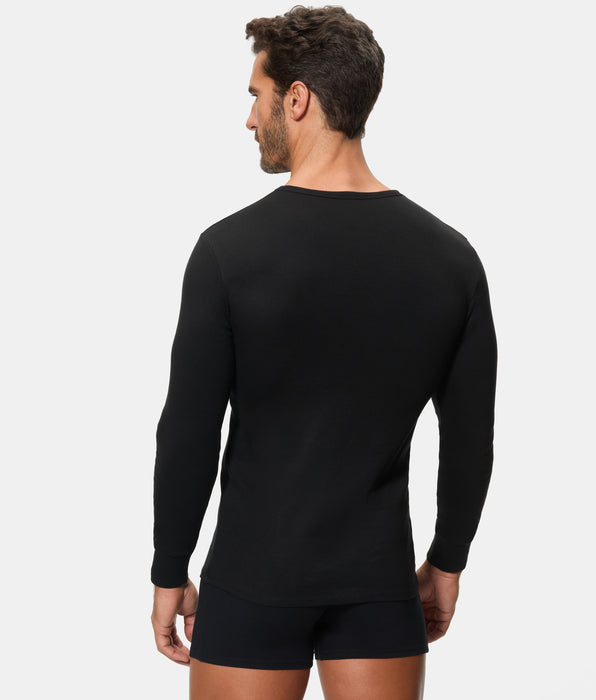 Abanderado Men's Long Sleeve Thermal T-Shirt with Round Neck, 100% Cotton, Black