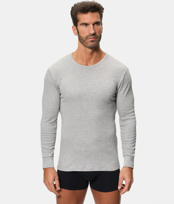 Abanderado Men's Long Sleeve Thermal T-Shirt with Round Neck, 100% Cotton, Dark Grey