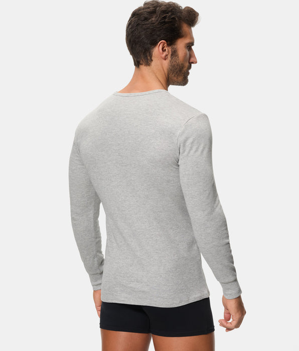 Abanderado Men's Long Sleeve Thermal T-Shirt with Round Neck, 100% Cotton, Dark Grey