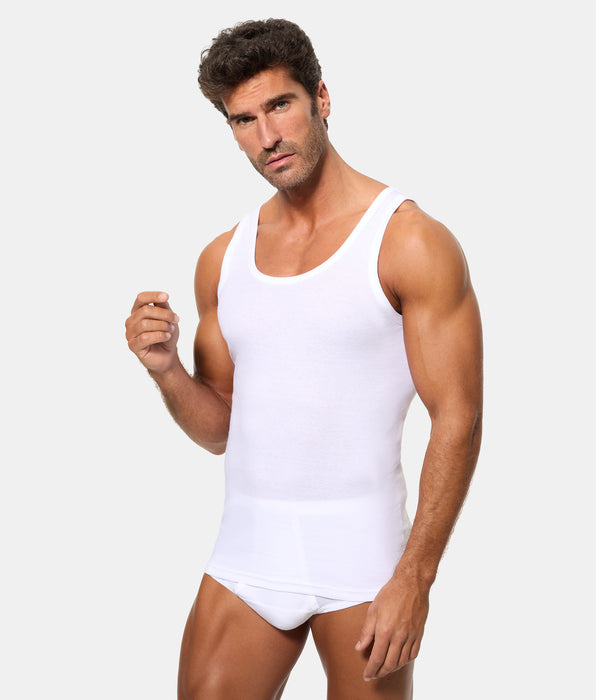 Abanderado Men's Classic Fit Tank Top in 100% Cotton Ribbed Fabric, White