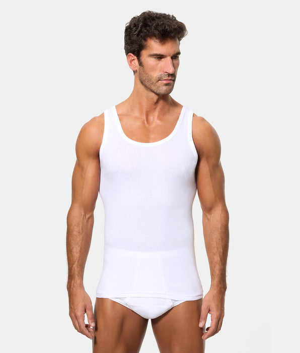 Abanderado Men's Classic Fit Tank Top in 100% Cotton Ribbed Fabric, White