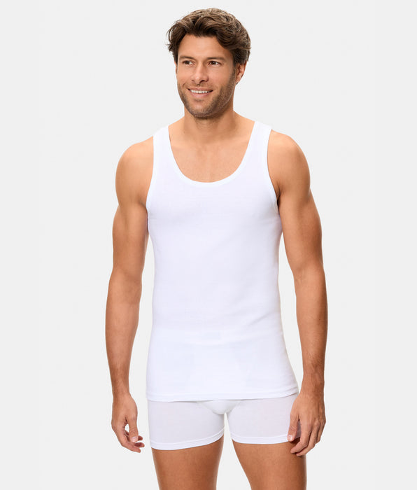 Abanderado Camiseta de Tirantes Corte Clásico Tejido Canalé Algodón 100% blanca hombre