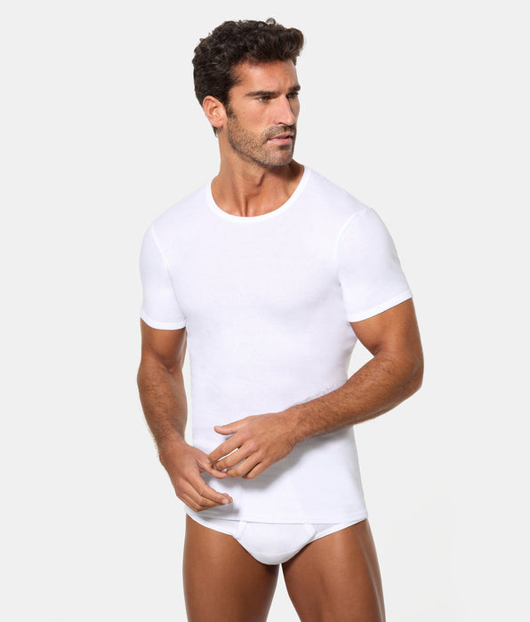 Abanderado Pack of 4 men's short-sleeved T-shirts, classic cut, 100% cotton ribbed fabric, white
