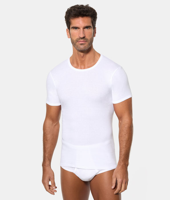 Abanderado Men's Classic Cut Short Sleeve T-Shirt, 100% Cotton Ribbed Fabric, White