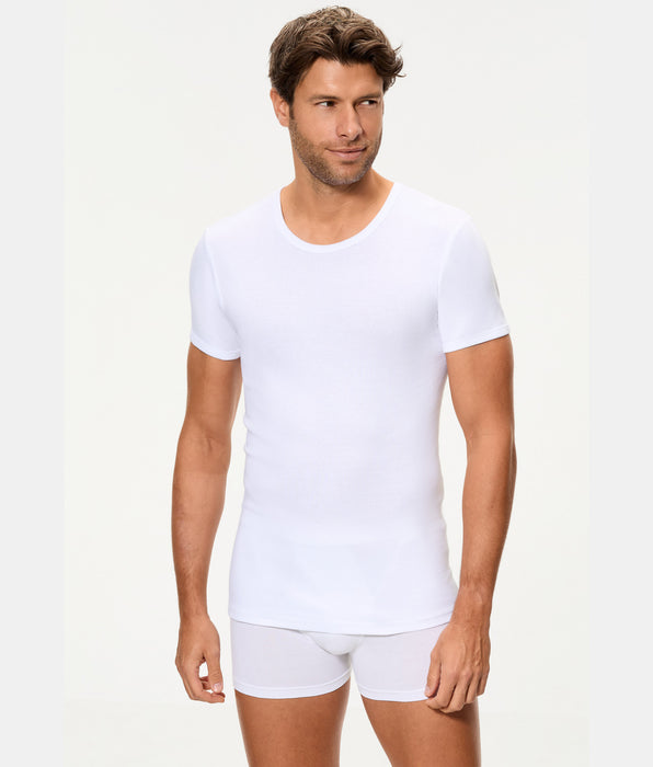 Abanderado Pack 4 Camisetas Manga Corta Corte Clásico Tejido Canalé Algodón 100% blancas hombre